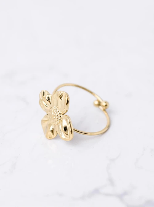 Pierścionek regulowany kwiatuszek, stal pozłacana S412385Z00-0