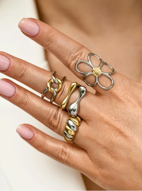 Pierścionek, stal pozłacana S412327M00