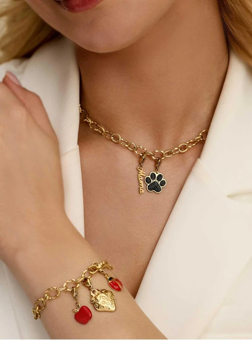 Zawieszka, charms, czerwone jabłuszko, stal pozłacana SC12738Z00