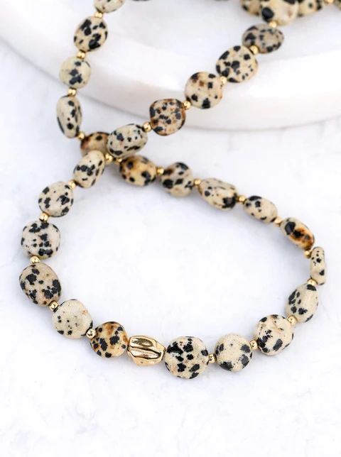 Naszyjnik Jaspis Dalmatyńczyk, stal pozłacana S312585Z00