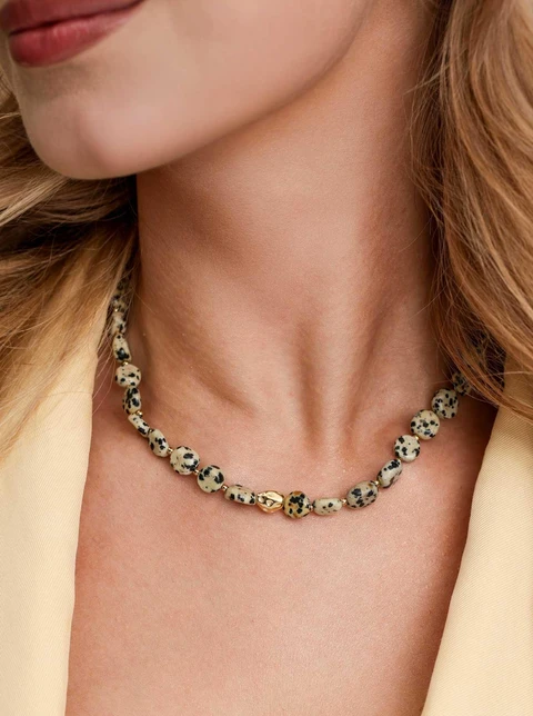 Naszyjnik Jaspis Dalmatyńczyk, stal pozłacana S312585Z00