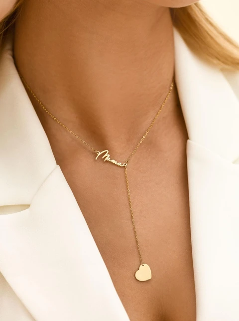 Naszyjnik krawatka, Mama, serce, stal pozłacana S312749Z00