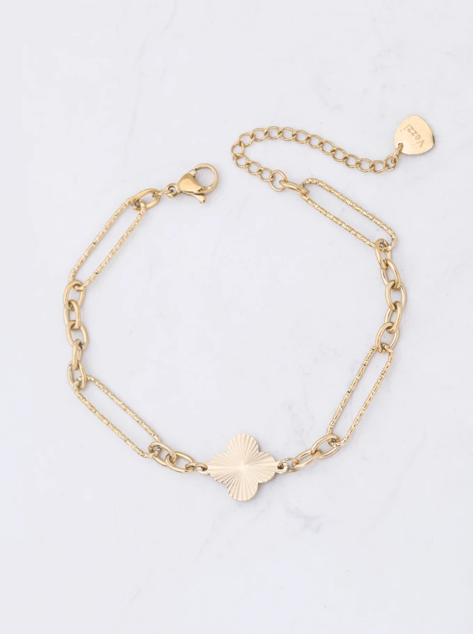 Bransoletka frezowana koniczynka, stal pozłacana S113142Z00