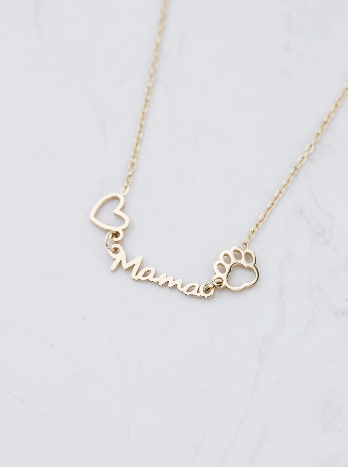 Naszyjnik Mama, łapki, serca, stal pozłacana S312745Z00