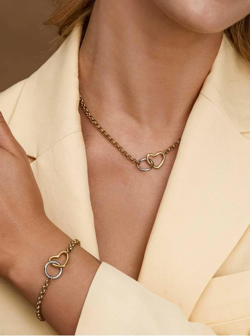 Bransoletka kółko, serce, stal pozłacana S113008M00