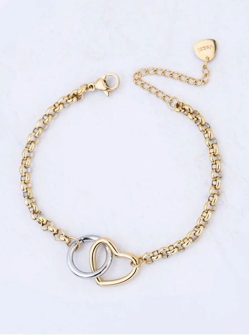 Bransoletka kółko, serce, stal pozłacana S113008M00