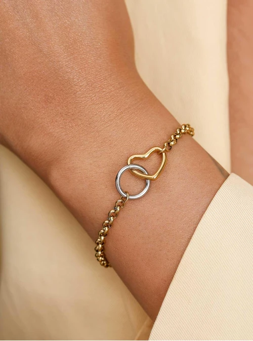 Bransoletka kółko, serce, stal pozłacana S113008M00
