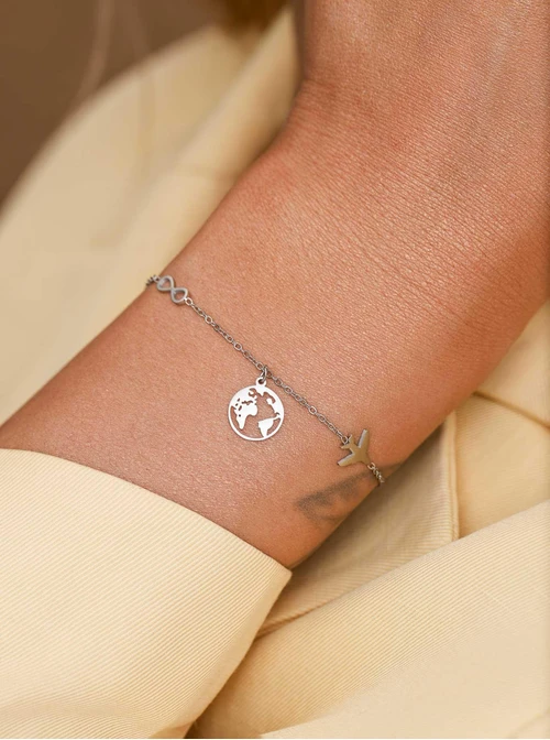 Bransoletka mapa świata, nieskończoność, stal S104317S00