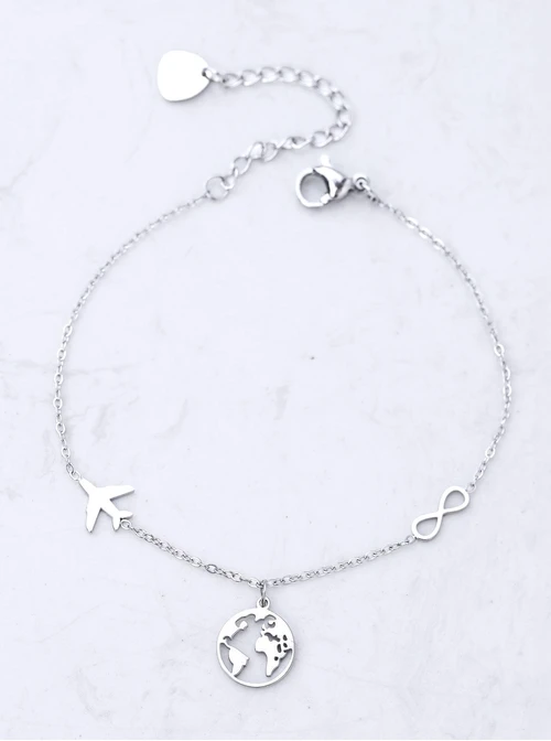 Bransoletka mapa świata, nieskończoność, stal S104317S00