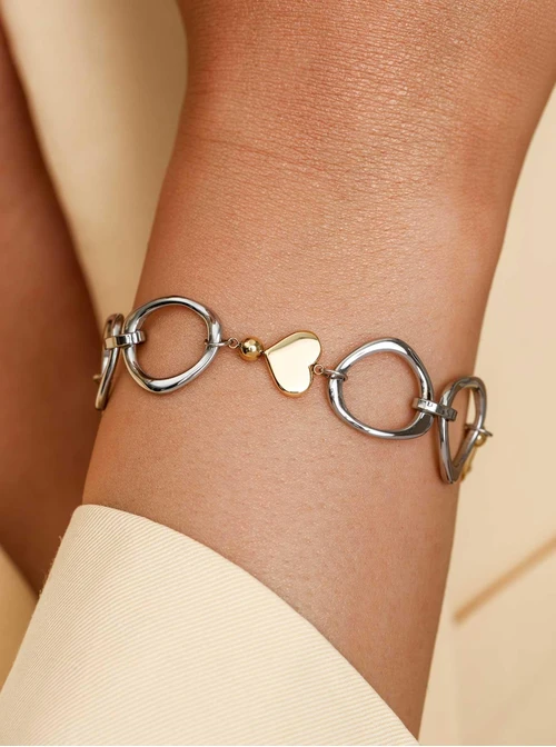 Bransoletka serduszka, stal pozłacana S112994M00