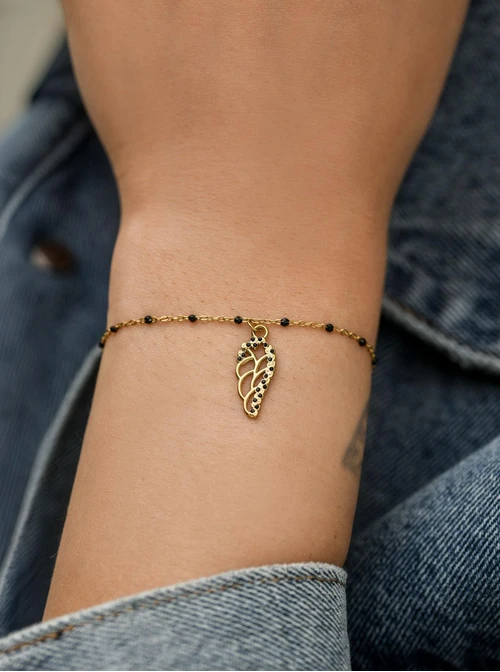 Bransoletka skrzydełko, kryształki, stal pozłacana S112792Z01