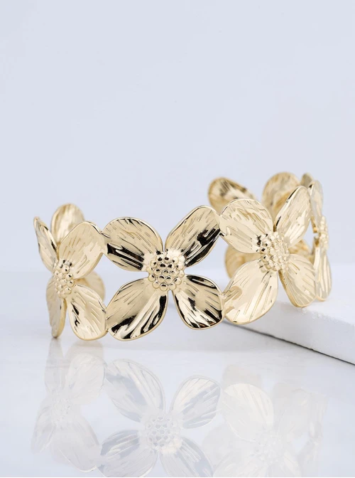 Bransoletka sztywna, kwiaty, stal pozłacana S112624Z00