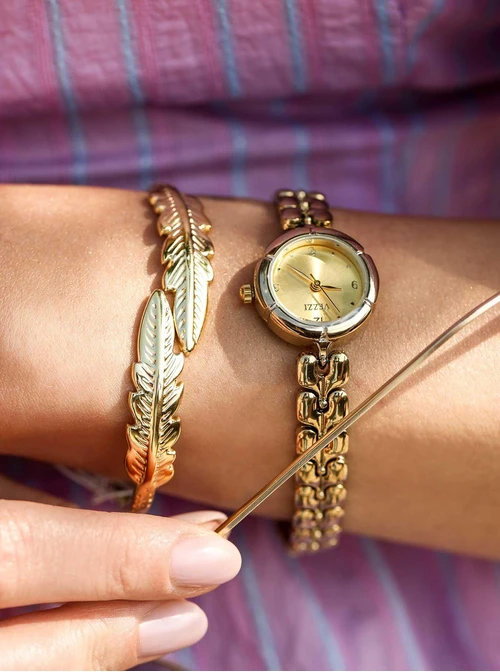 Bransoletka sztywna, liście, stal pozłacana S112647Z00