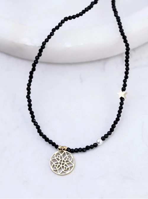 Choker ażurowa rozeta, Spinel, stal pozłacana S312716Z01