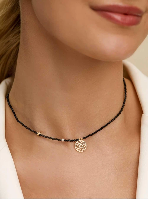 Choker ażurowa rozeta, Spinel, stal pozłacana S312716Z01