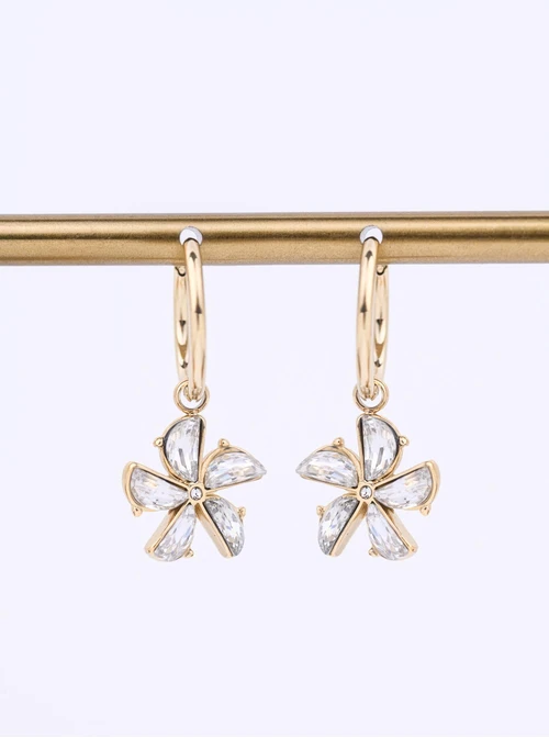 Kolczyki kwiatuszek z kryształkami, stal pozłacana S212432Z00
