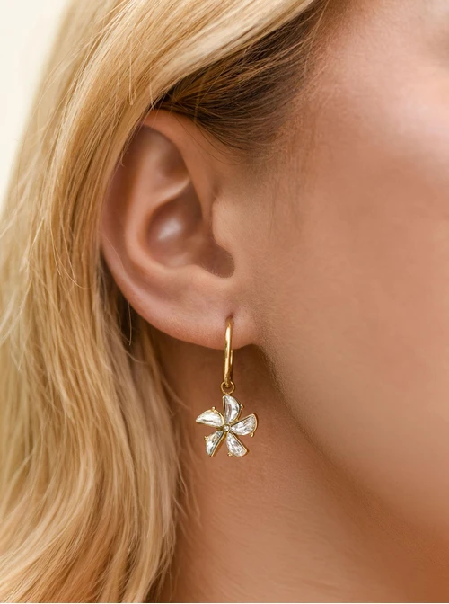 Kolczyki kwiatuszek z kryształkami, stal pozłacana S212432Z00