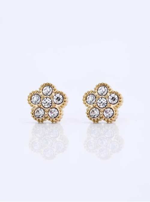 Kolczyki kwiatuszki, kryształki, stal pozłacana S213322Z00