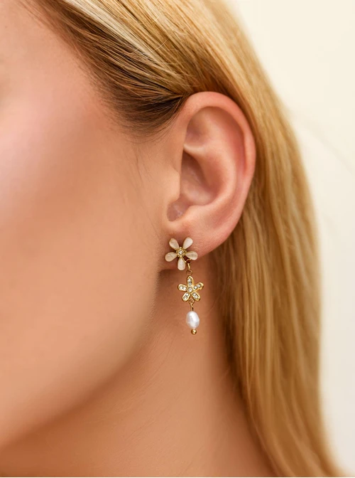 Kolczyki kwiatuszki, perełka, stal pozłacana S211871Z00