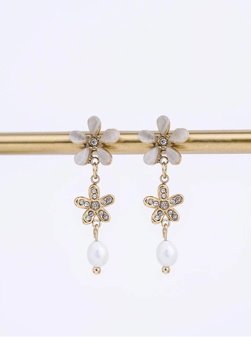 Kolczyki kwiatuszki, perełka, stal pozłacana S211871Z00