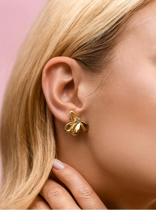 Kolczyki kwiaty, stal pozłacana S212429Z00