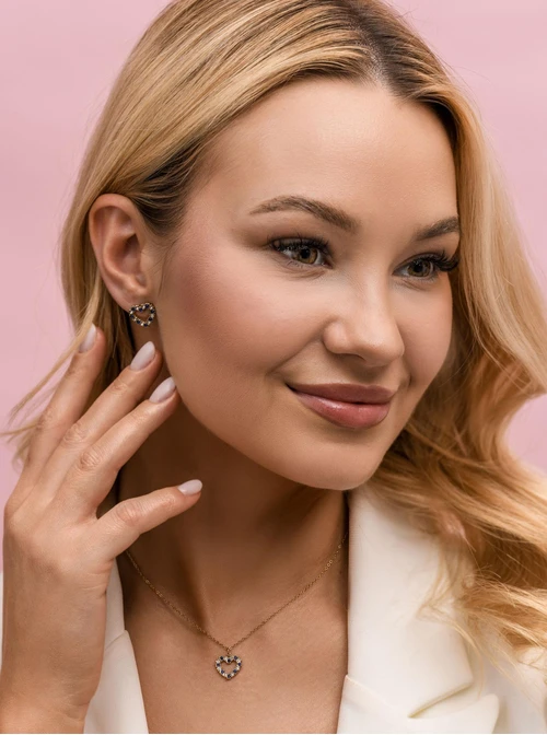 Kolczyki serduszka, kryształki, stal pozłacana S212767Z00