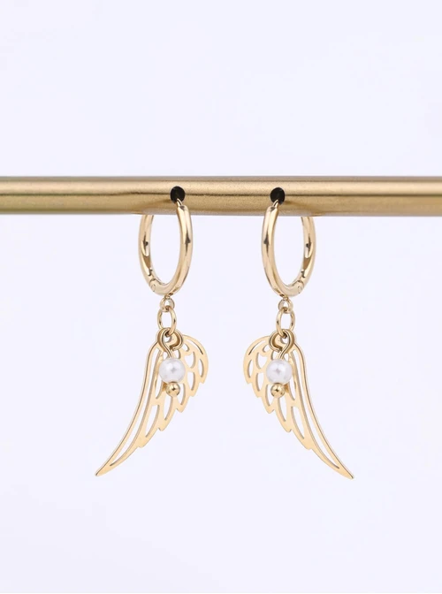 Kolczyki skrzydełko, perełka, stal pozłacana S212672Z00