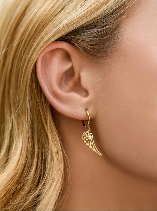 Kolczyki skrzydełko, perełka, stal pozłacana S212672Z00