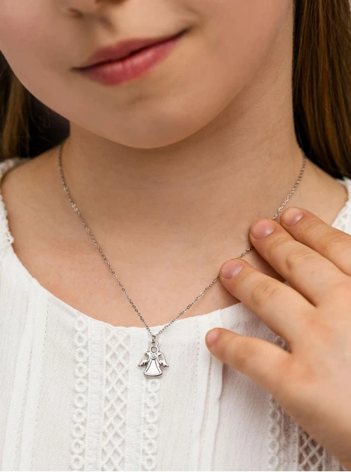 Naszyjnik Aniołek, kryształek, stal S312756S00