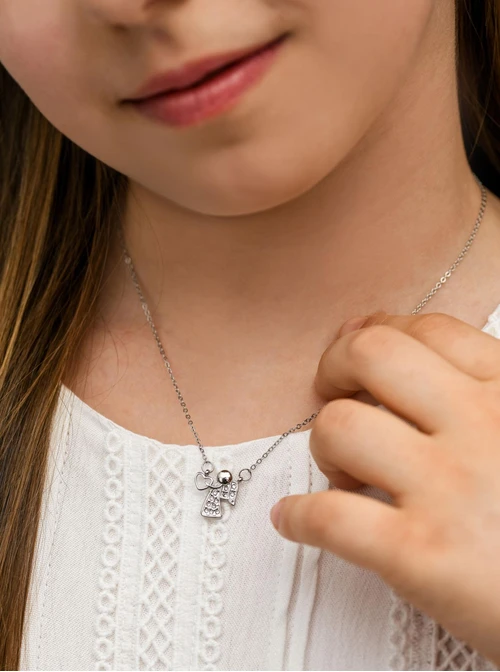 Naszyjnik Aniołek, serduszko, kryształki, stal S312755S00