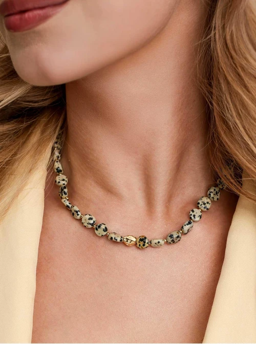 Naszyjnik Jaspis Dalmatyńczyk, stal pozłacana S312585Z00