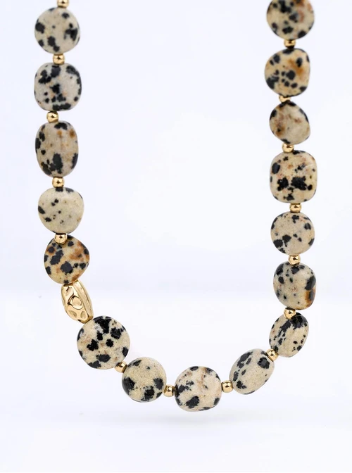 Naszyjnik Jaspis Dalmatyńczyk, stal pozłacana S312585Z00