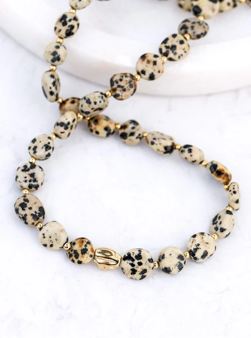 Naszyjnik Jaspis Dalmatyńczyk, stal pozłacana S312585Z00