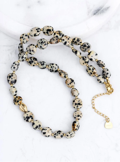 Naszyjnik Jaspis Dalmatyńczyk, stal pozłacana S312585Z00