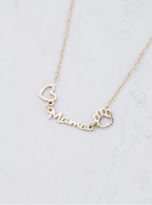 Naszyjnik Mama, łapki, serca, stal pozłacana S312745Z00