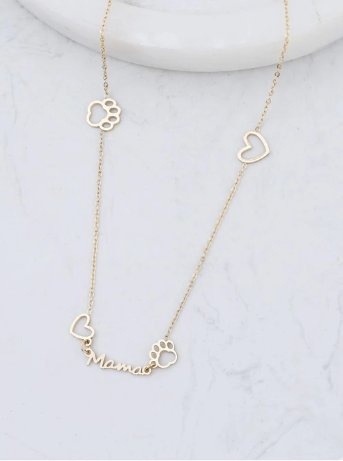 Naszyjnik Mama, łapki, serca, stal pozłacana S312745Z00
