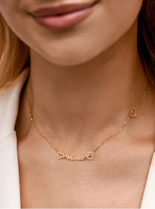 Naszyjnik Mama, łapki, serca, stal pozłacana S312745Z00