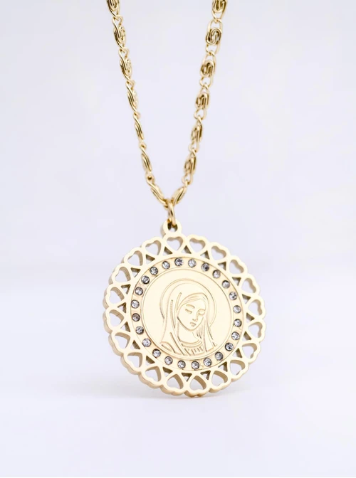 Naszyjnik Medalik, kryształki, stal pozłacana S312759Z00