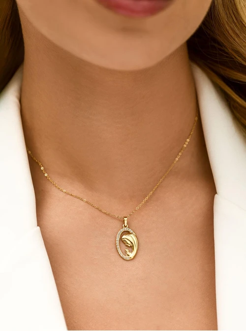 Naszyjnik Medalik, kryształki, stal pozłacana S312771Z00