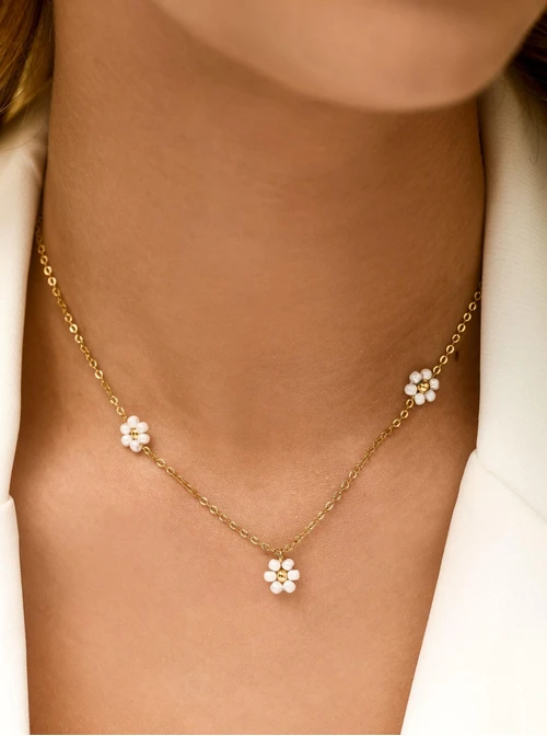 Naszyjnik białe kwiatuszki, stal pozłacana S312372Z00