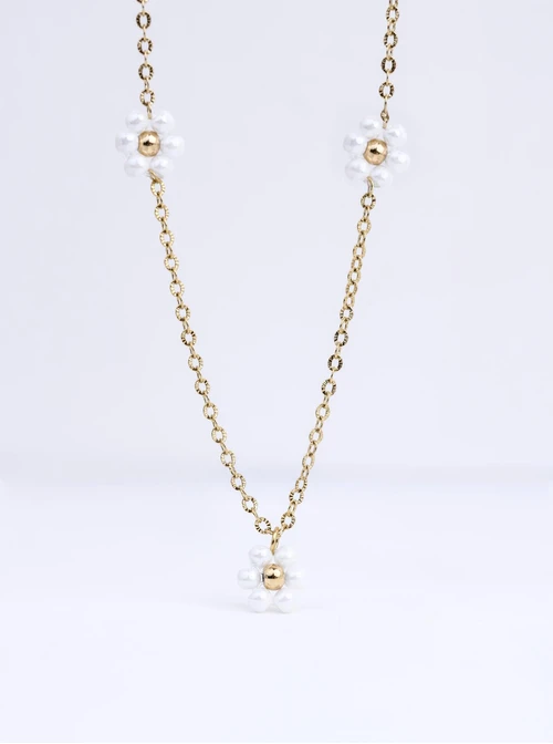 Naszyjnik białe kwiatuszki, stal pozłacana S312372Z00