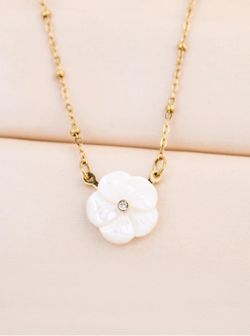 Naszyjnik biały kwiatuszek, stal pozłacana S312384Z00