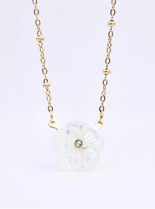 Naszyjnik biały kwiatuszek, stal pozłacana S312384Z00