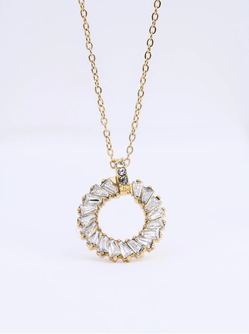 Naszyjnik kółeczko z kryształkami, stal pozłacana S312358Z00
