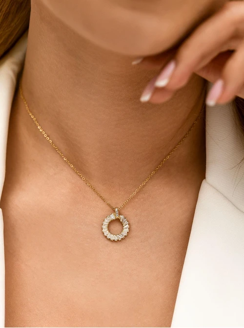 Naszyjnik kółeczko z kryształkami, stal pozłacana S312358Z00