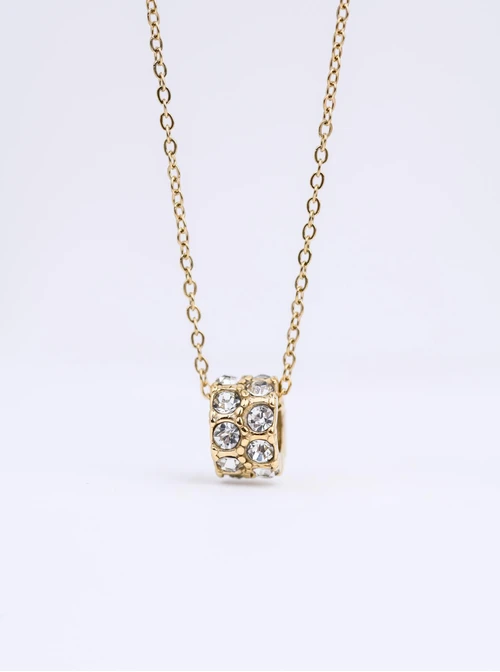 Naszyjnik kółeczko z kryształkami, stal pozłacana S312696Z00