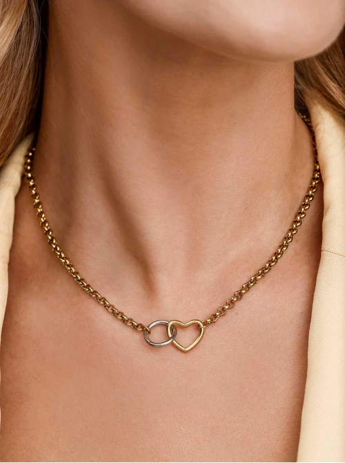 Naszyjnik kółko, serce, stal pozłacana S313007M00