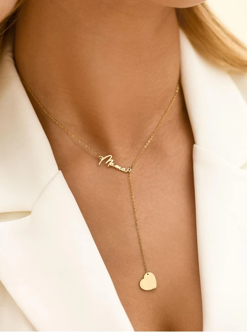 Naszyjnik krawatka, Mama, serce, stal pozłacana S312749Z00