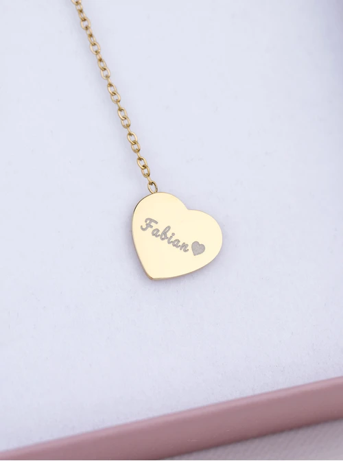 Naszyjnik krawatka, Mama, serce, stal pozłacana S312749Z00