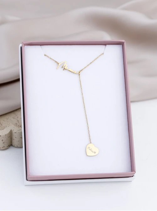 Naszyjnik krawatka, Mama, serce, stal pozłacana S312749Z00